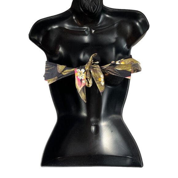 BILLABONG Aloha Bandeau Bikini Top Sz L Black Tropical Floral Print Swim Two Way - Picture 6 of 7